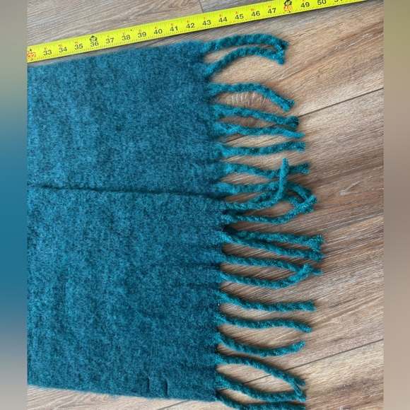 Long Warm Wooly Teal Scarf with Fringe Ends - Picture 4 of 5